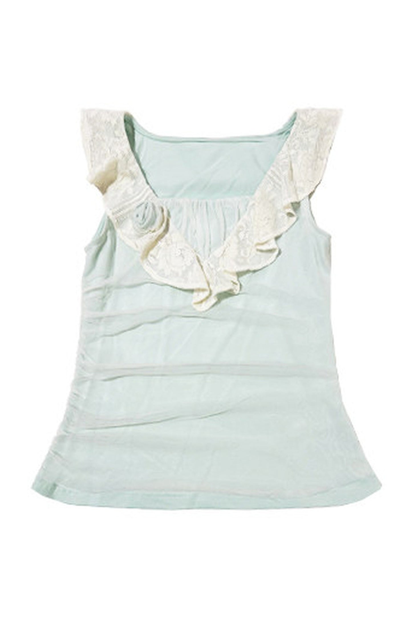 Green Sheer Overlay Ruffle Sleeveless Top