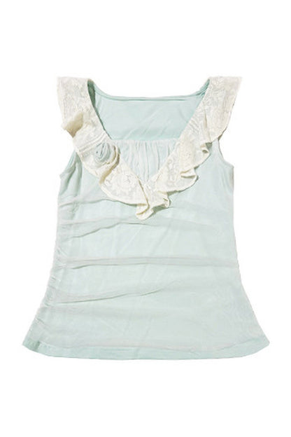 Green Sheer Overlay Ruffle Sleeveless Top
