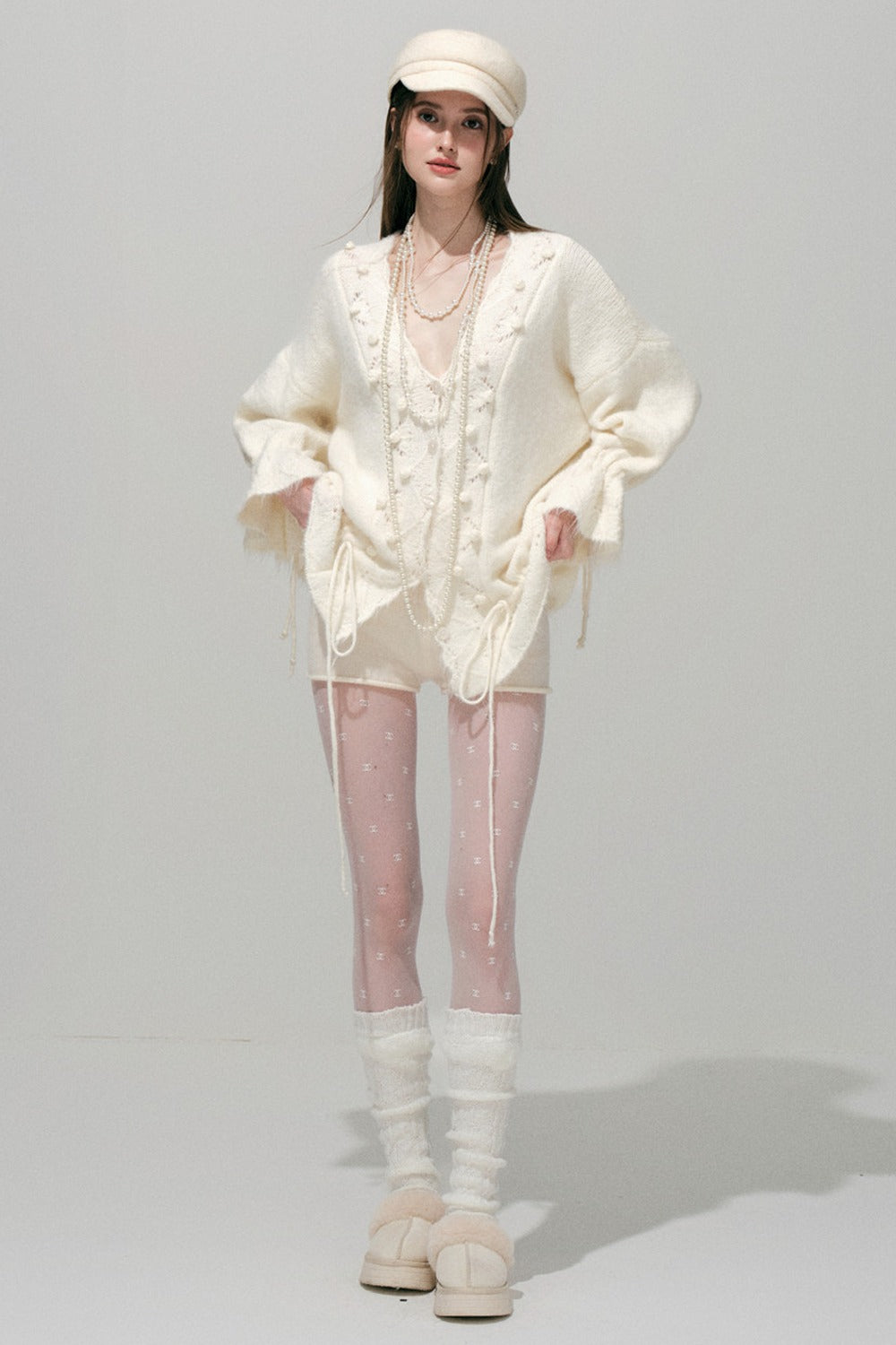 Loose Crochet V-Neck Cardigan