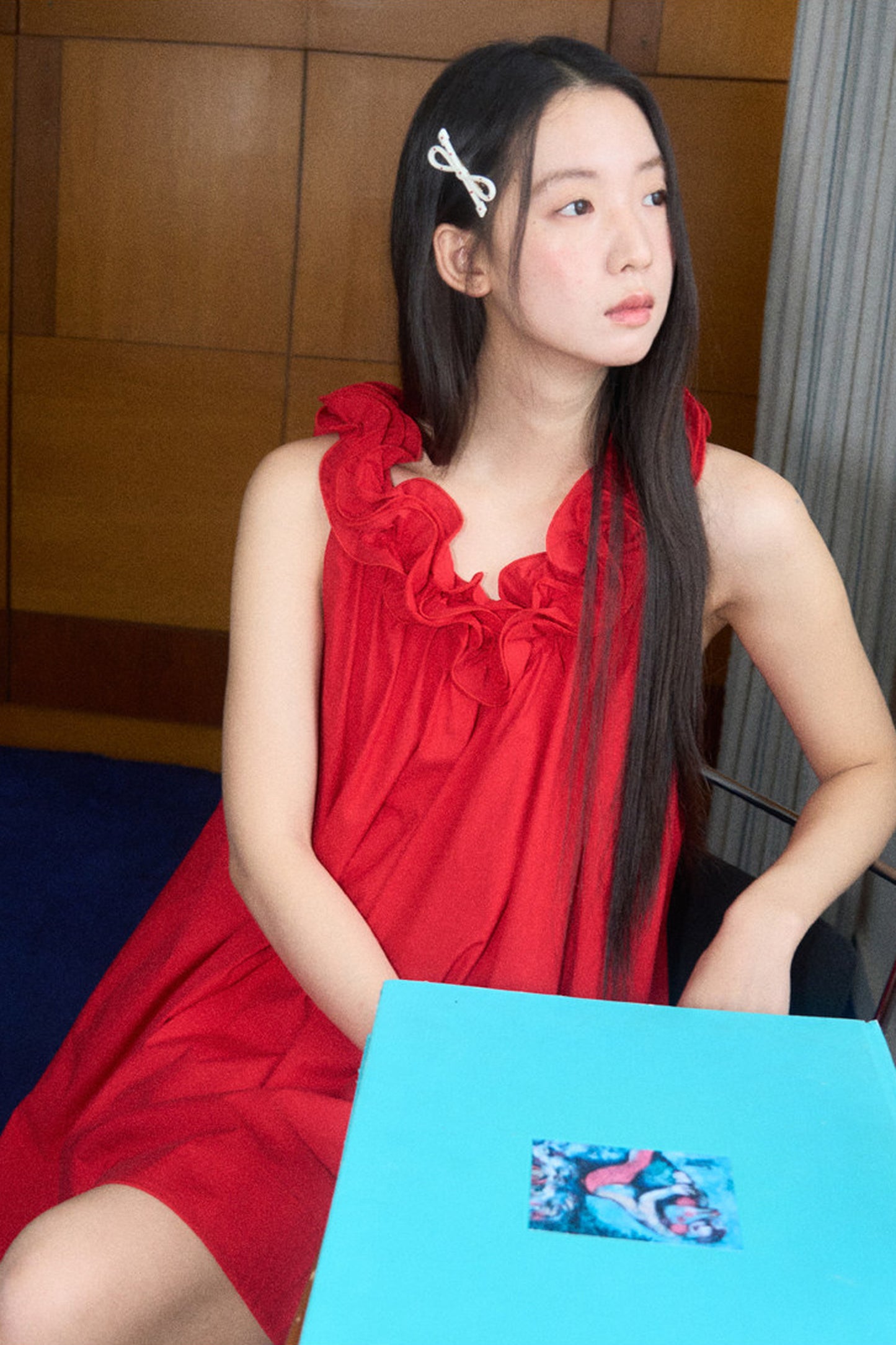 Red 3D Floral Ruffle V-Neck Tank Dress
