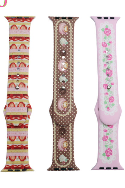 Rose Cake Print Silicone Watch