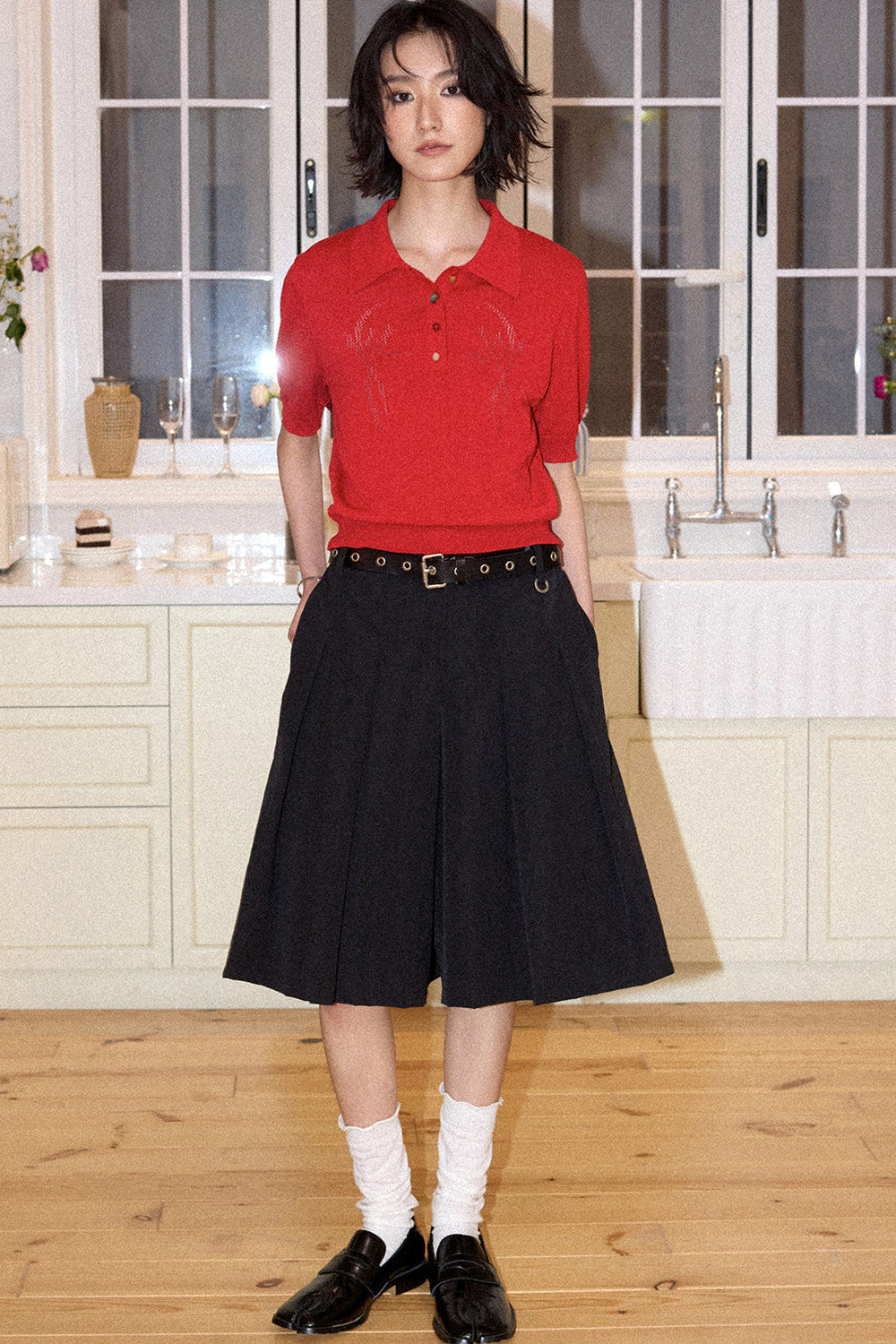 Mid-Length A-Line Pleated Skirt Pants