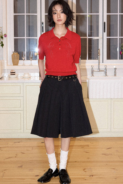 Mid-Length A-Line Pleated Skirt Pants