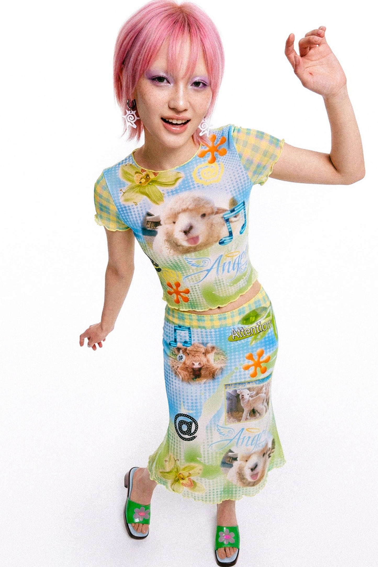 Retro Lamb Mesh Fishtail Skirt Set-Up