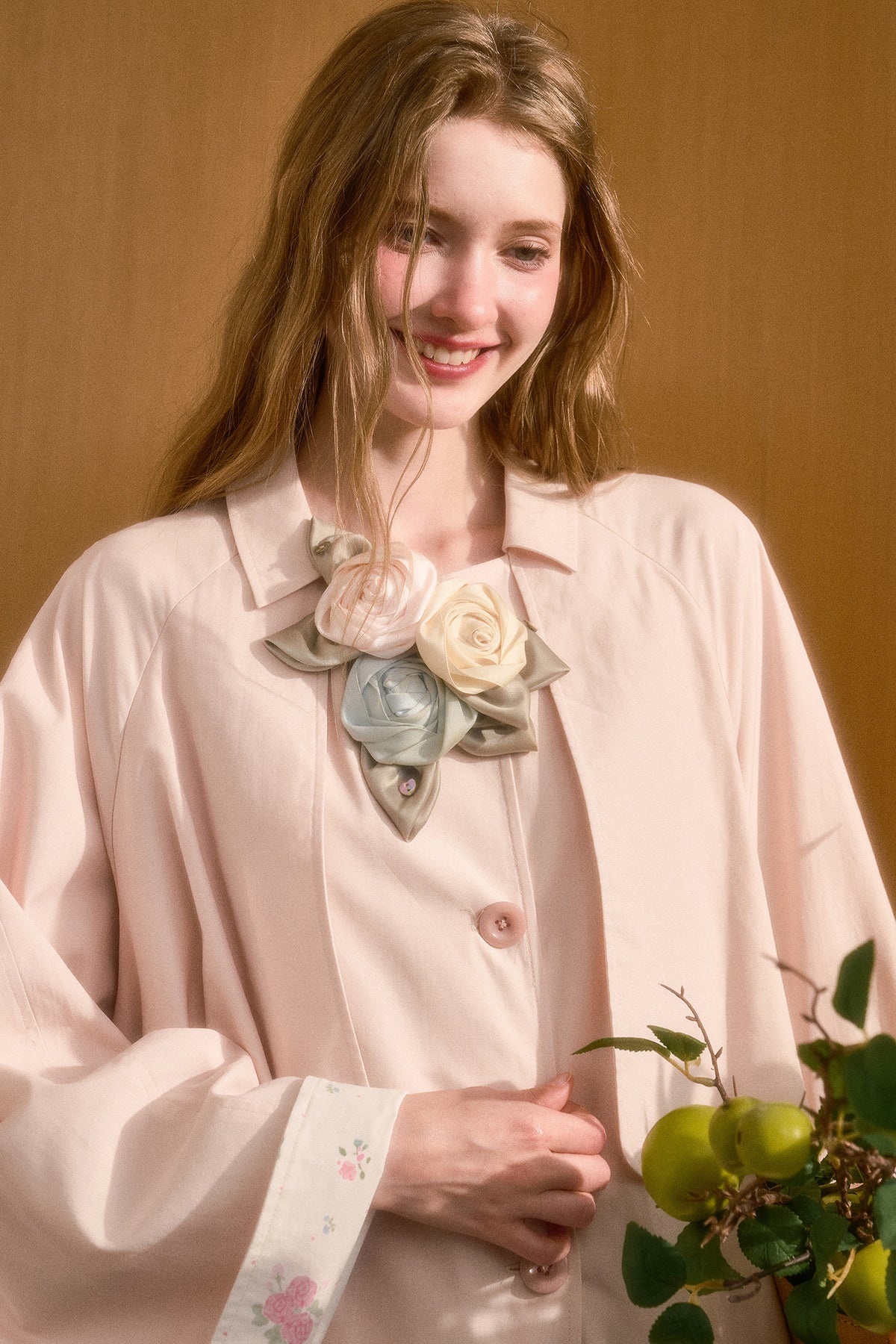 Layered-Look A-Line Linen Trench Coat