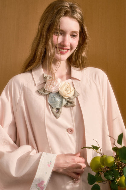 Layered-Look A-Line Linen Trench Coat