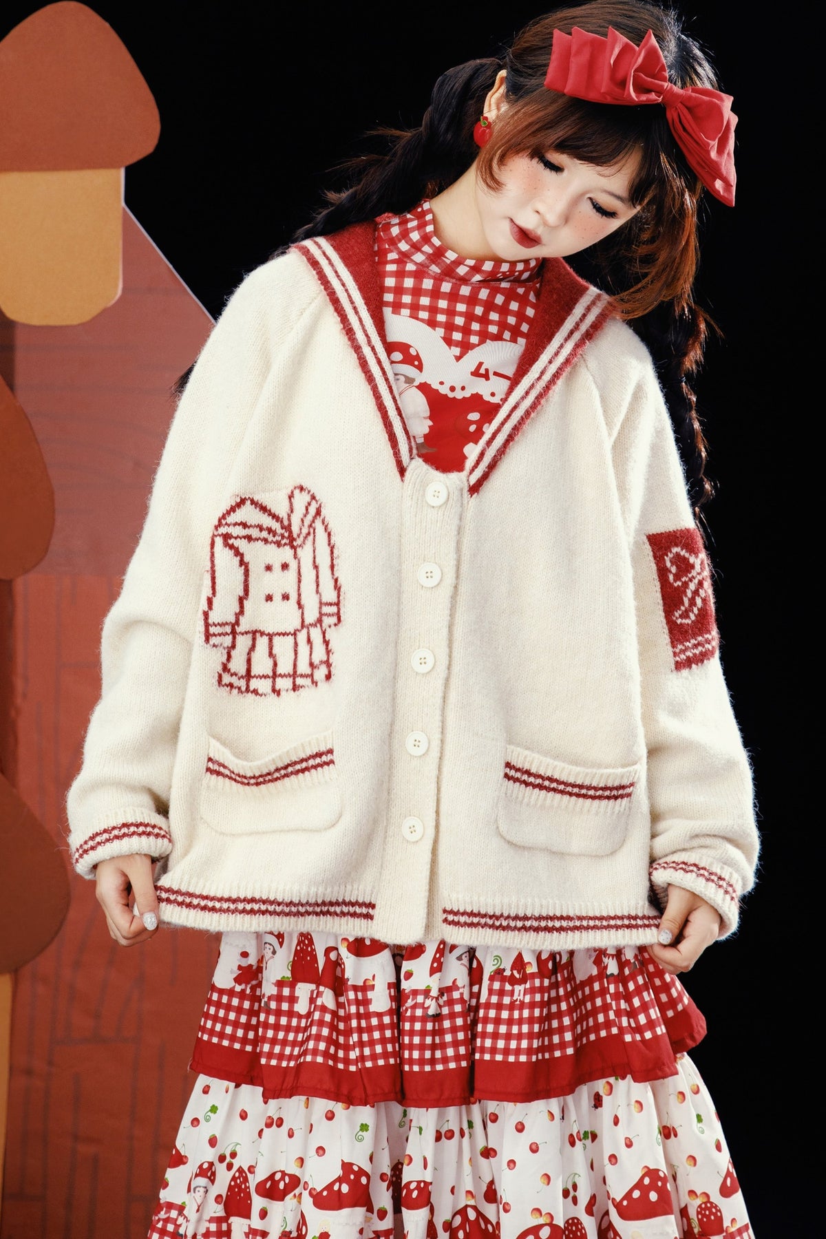 Scissors Pattern Sailor Collar Knit Cardigan