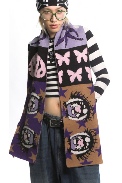 Comic Eye Knitted Long Scarf Set-Up