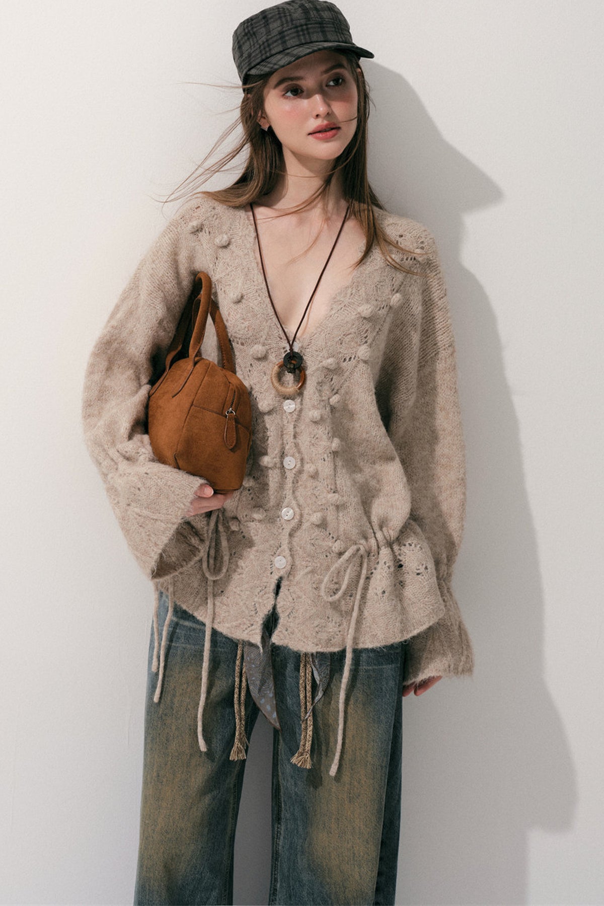 Loose Crochet V-Neck Cardigan