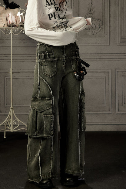 High-Waisted Wide-Leg Cargo Jeans