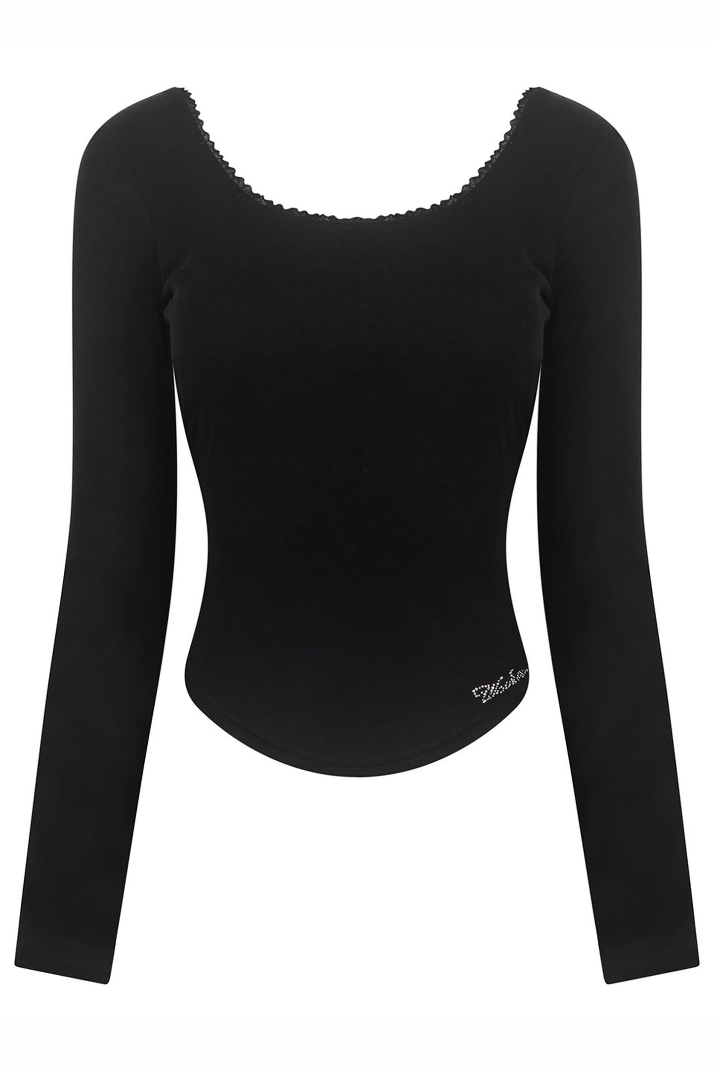 Lace Trim Backless Long Sleeve T-Shirt