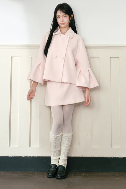 Completo cappotto e gonna in lana rosa