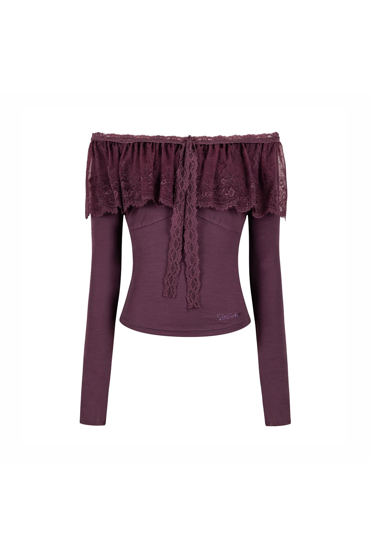 Two-Way Tencel Lace Patchwork Off-Shoulder T-Shirt