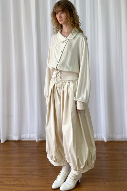 Beige Wide-Leg Lantern Pants