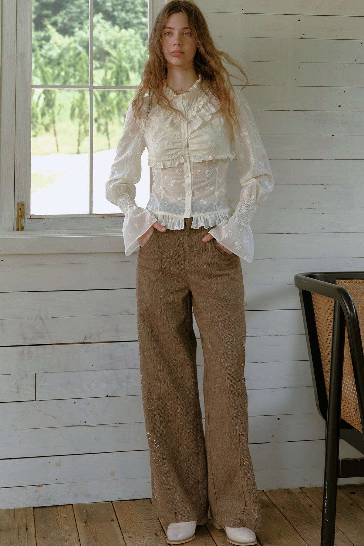 Ruffled Polka Dot Floral Blouse