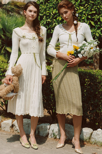 French Pastoral Retro Lazy Simple Knitted Top Set-Up