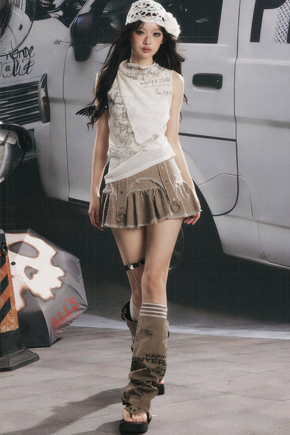 Vintage Pleated High-Waisted Short Skirt