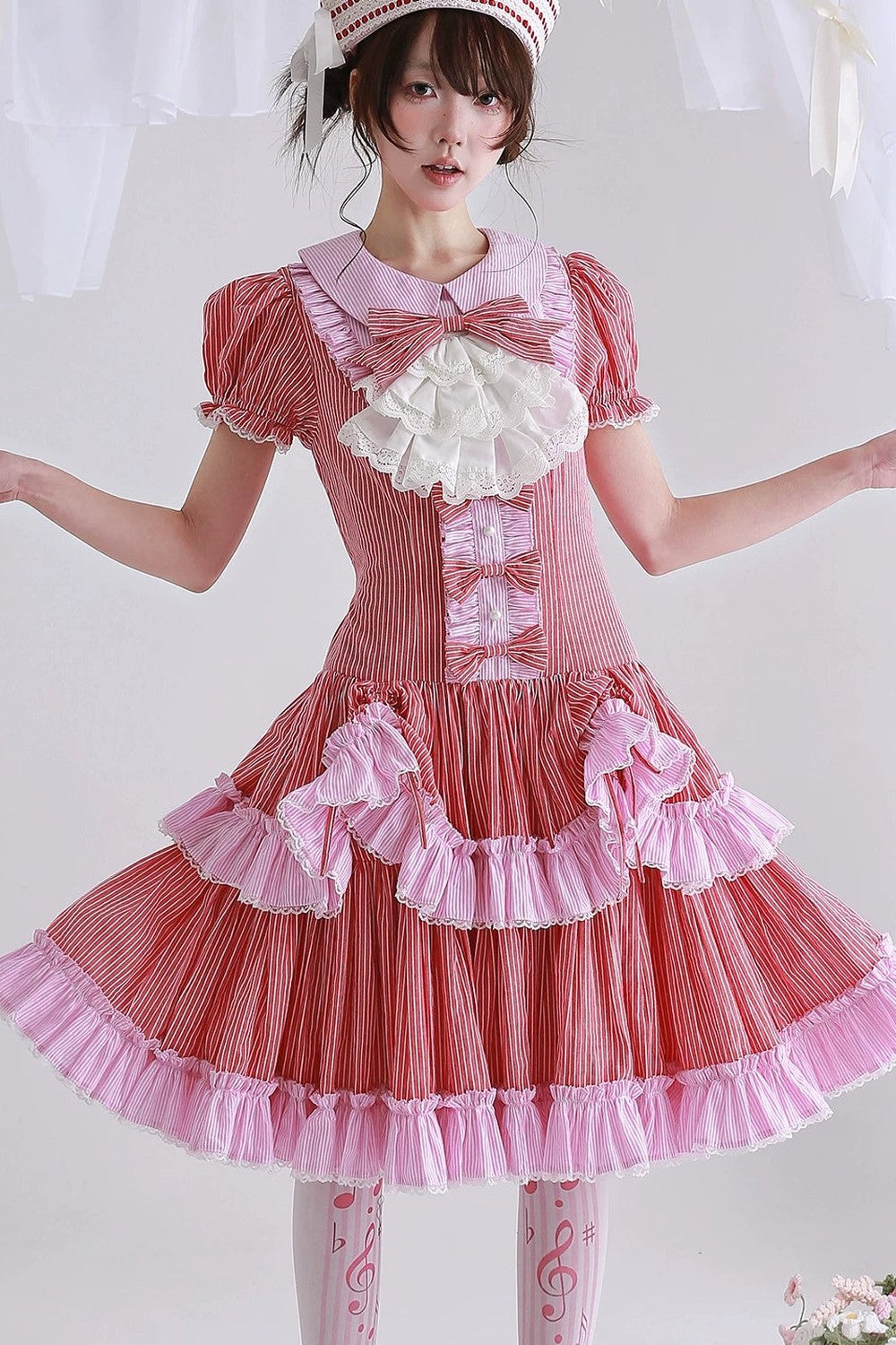Red Retro Striped Lolita Dress