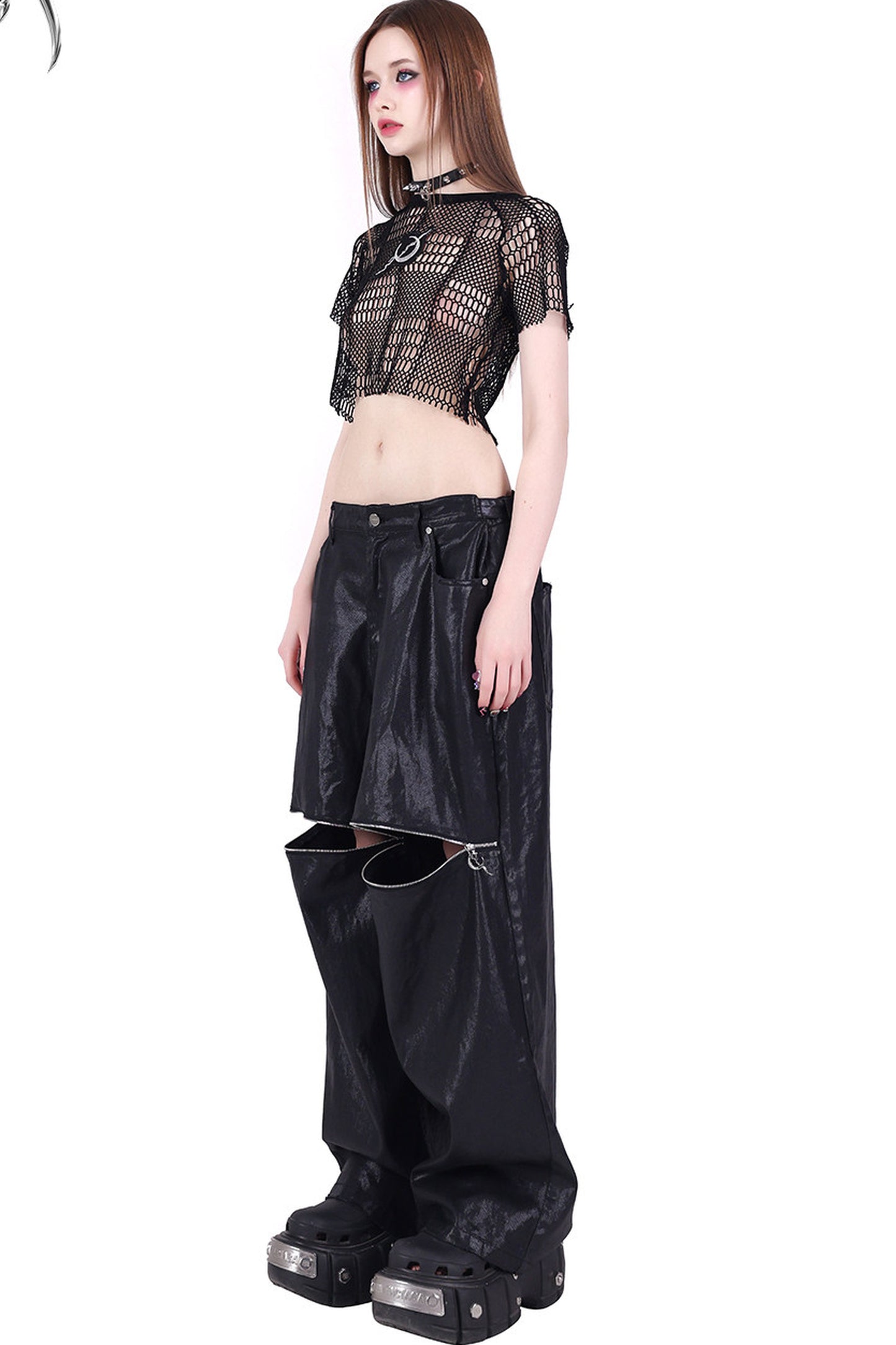Geometric Mesh Rock Crop T-Shirt