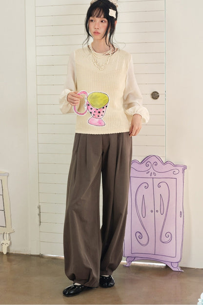 Brown Three-Dimensional Pleated Loose Lantern Pants