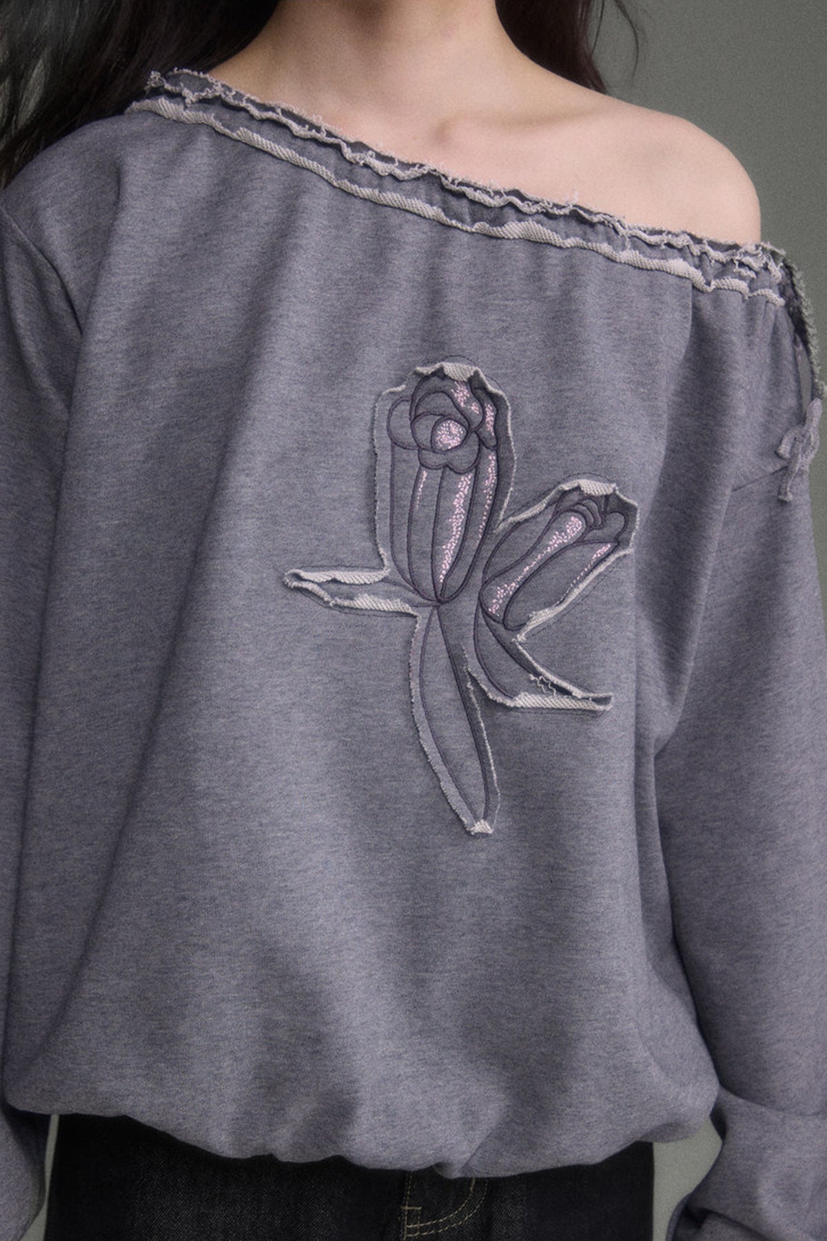 Bird And Tulip Raw Edge Patchwork Sweatshirt And Shorts Set