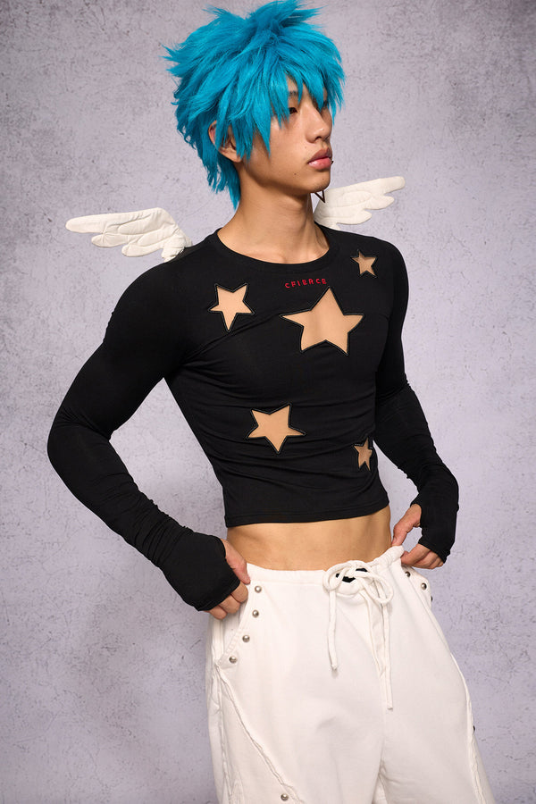 Angel Wings Star Cutout Long-Sleeve Top