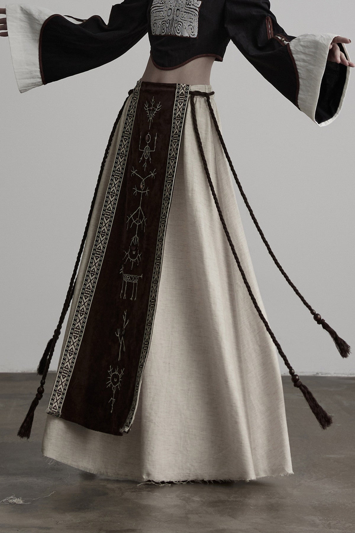 Embroidered Suede Panel Skirt