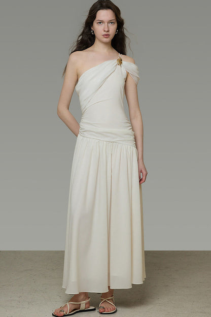 Asymmetrical Buckle A-Line Dress