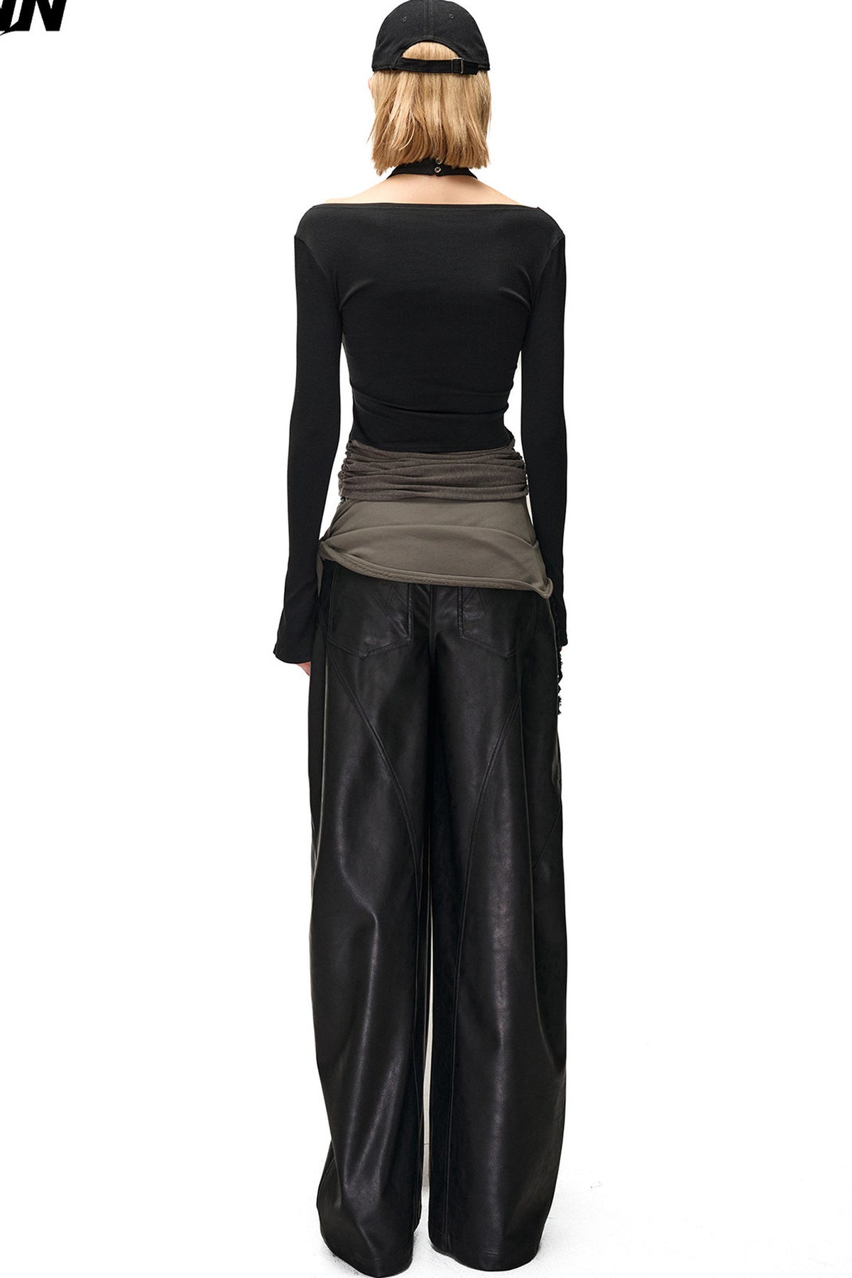 Bougainvillea Pleated Halter Neck Patchwork Irregular T-shirt