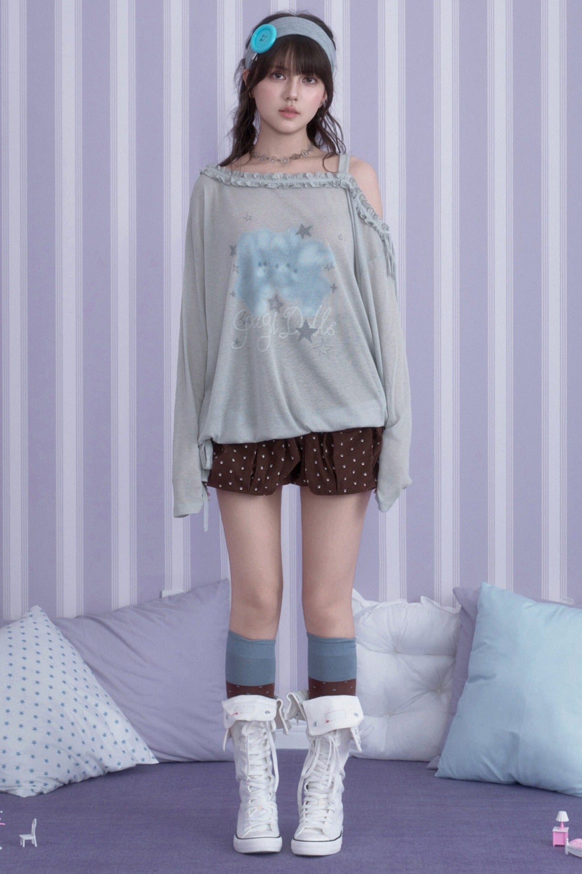 Corduroy Paw Print 3D Pocket Flower Shorts