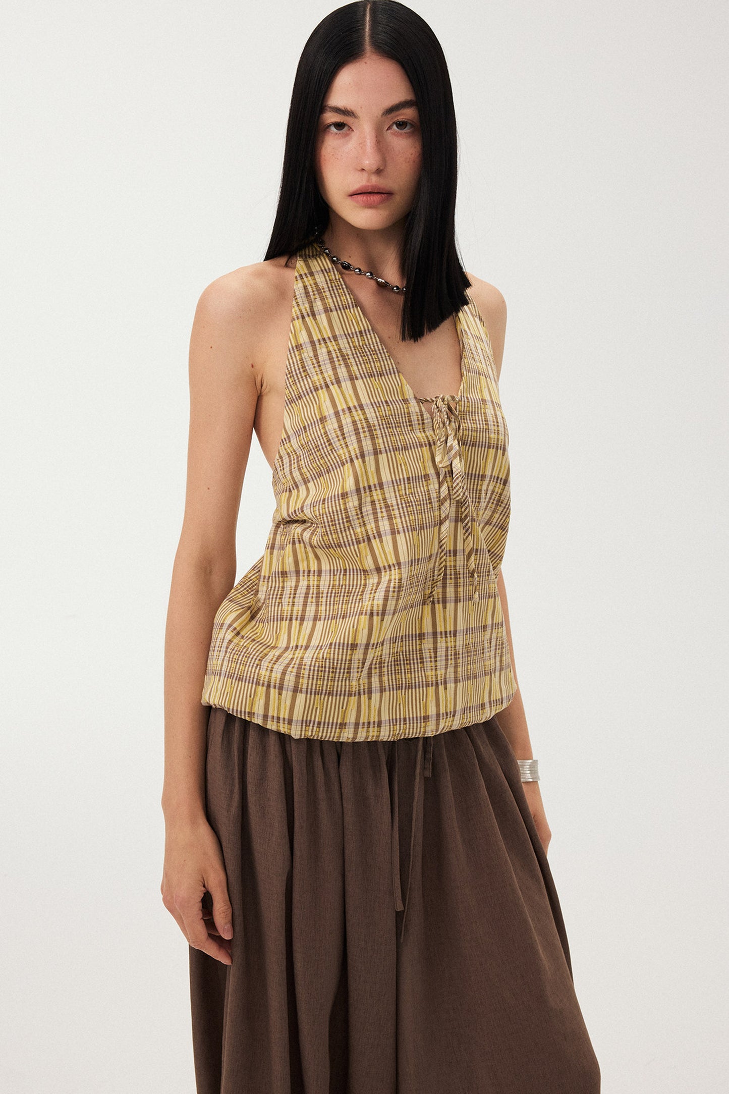 Black and White Plaid Halter Camisole