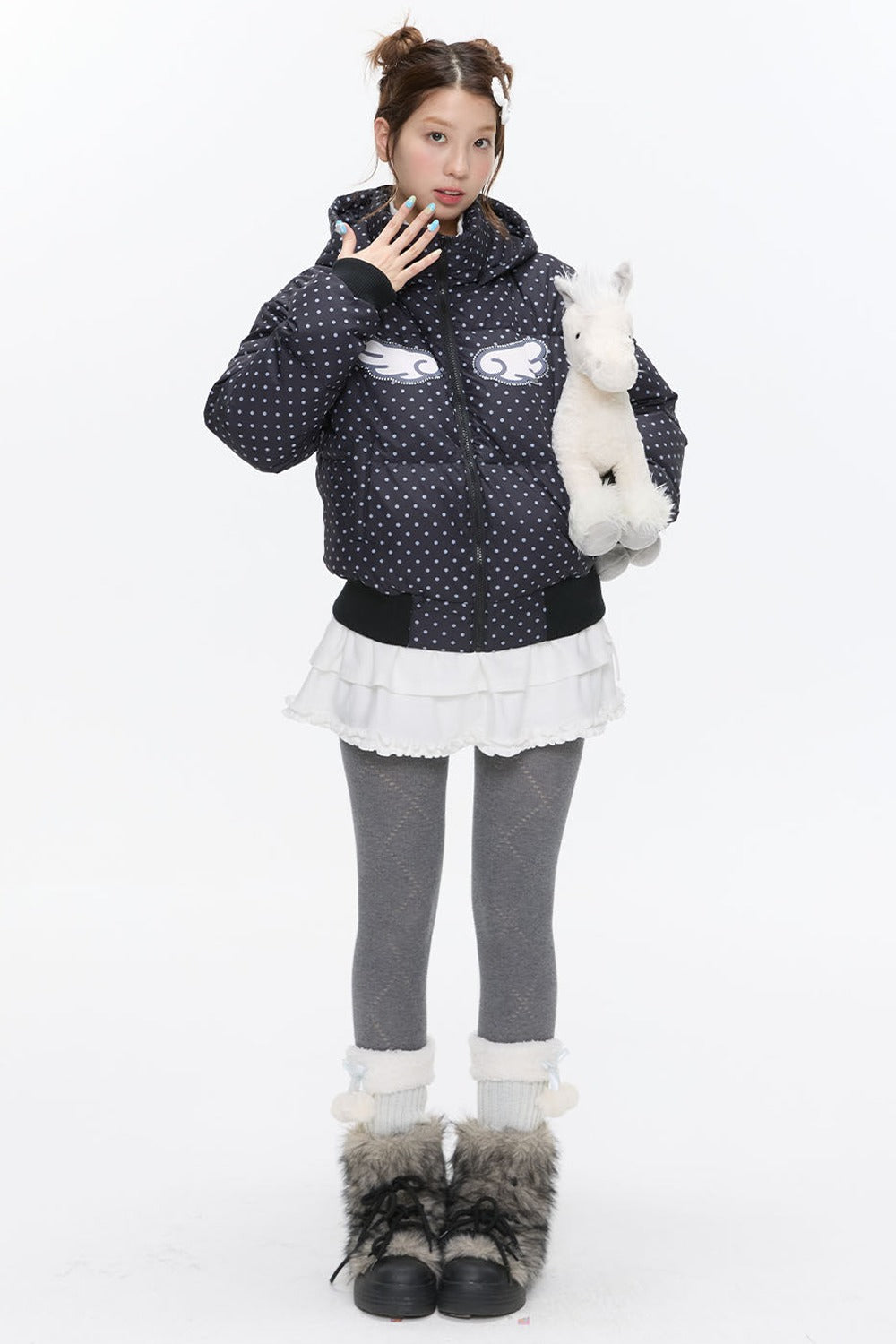 Hooded Polka Dot Down Jacket