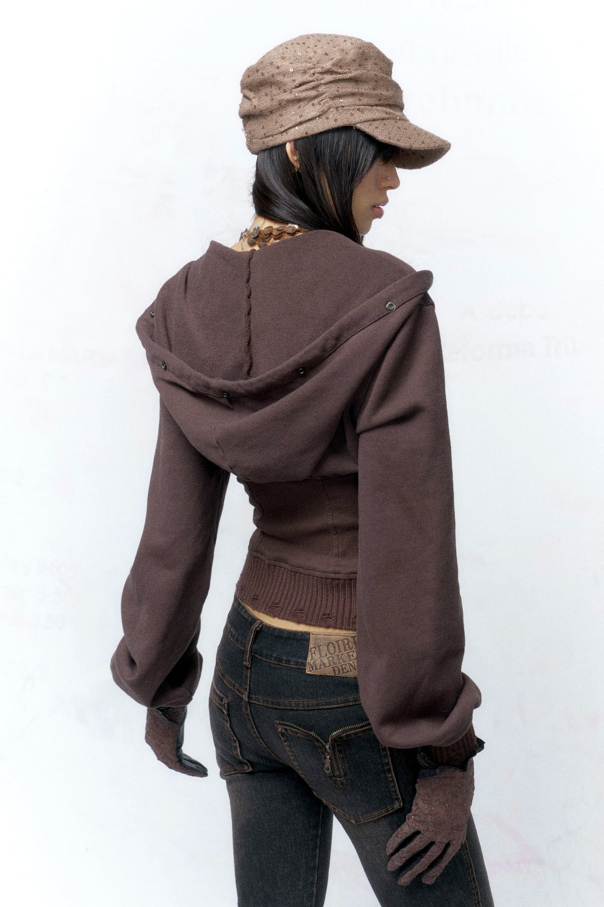 Detachable Fur Collar Studded Cotton Jacket