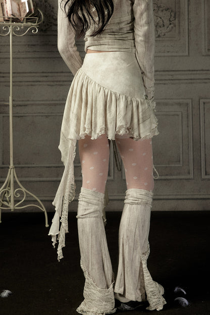 Asymmetrical Button Lace Train Skirt
