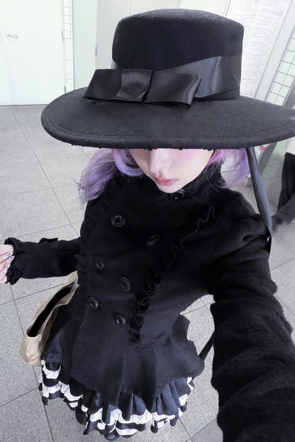 Detachable Bow Woolen Coat and Dress Set