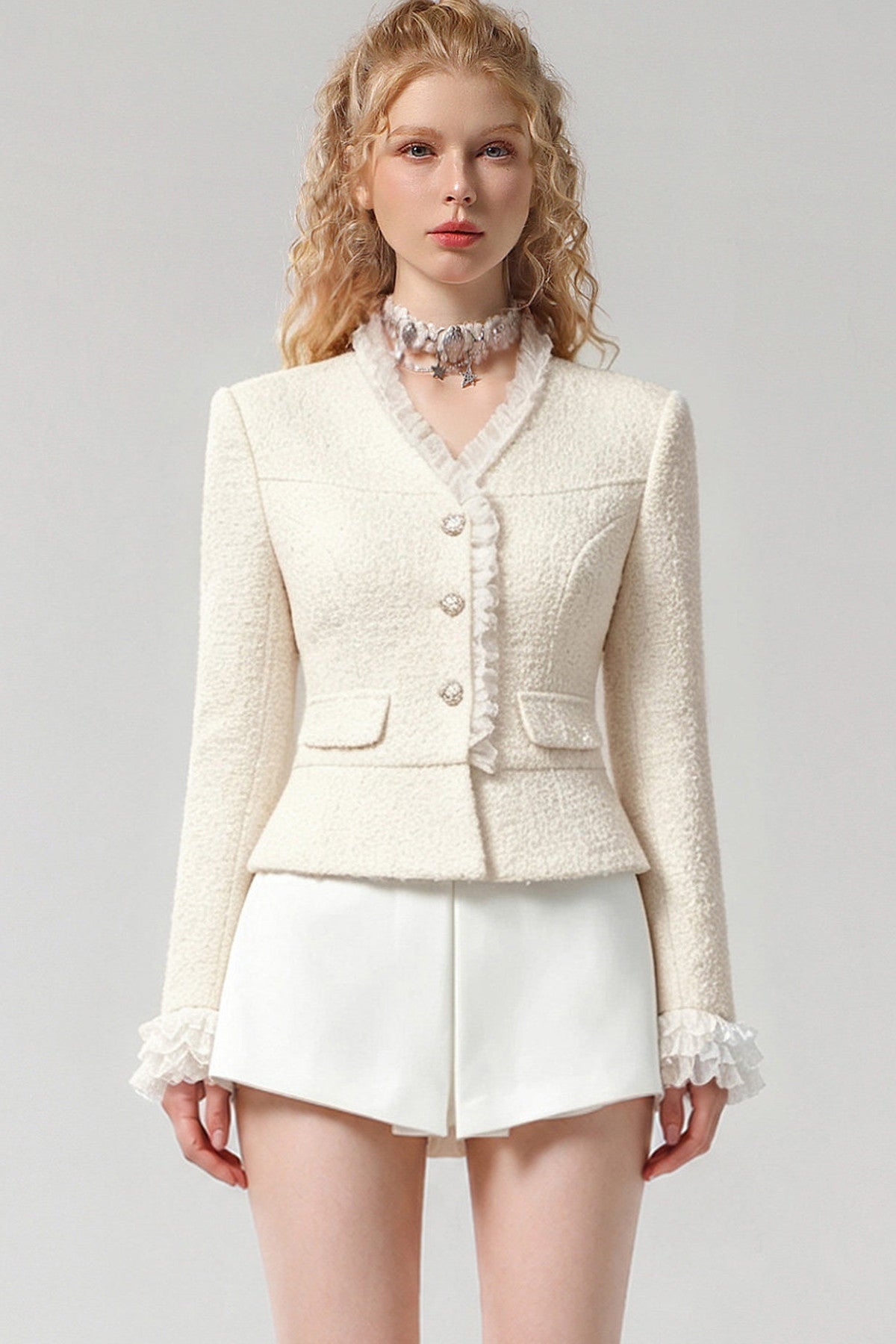 Pearl Lace Trim Tweed Jacket