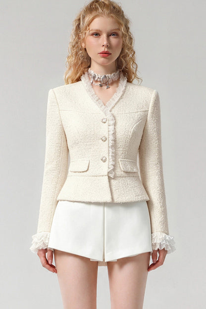 Pearl Lace Trim Tweed Jacket