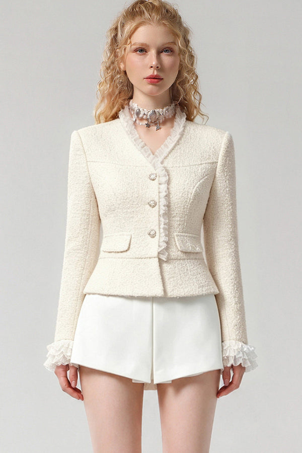 Pearl Lace Trim Tweed Jacket