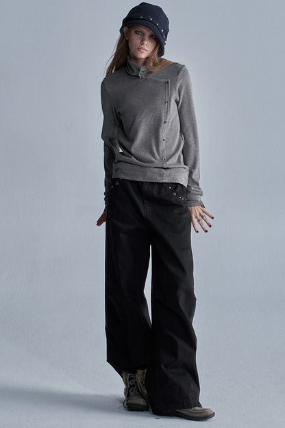 Langarmshirt mit diagonaler Knopfleiste
