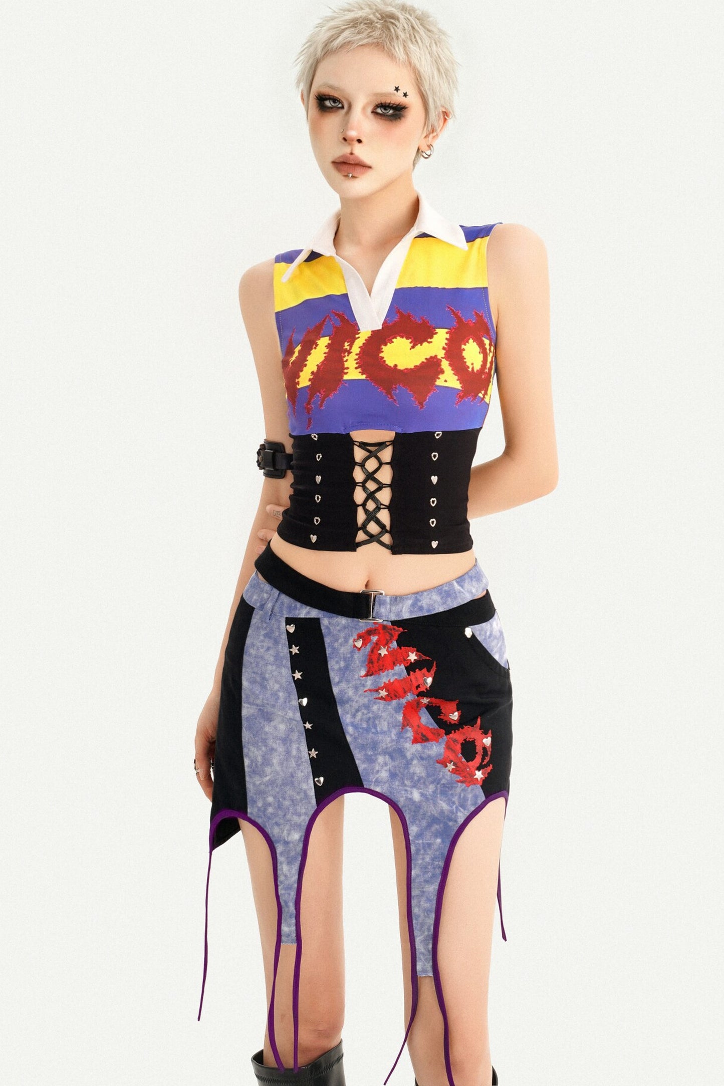 Y2K Jersey Collar Corset Tank Top