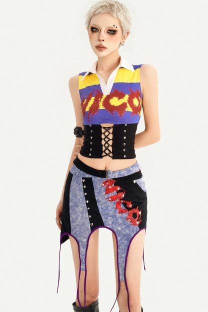 Y2K Jersey Collar Corset Tank Top