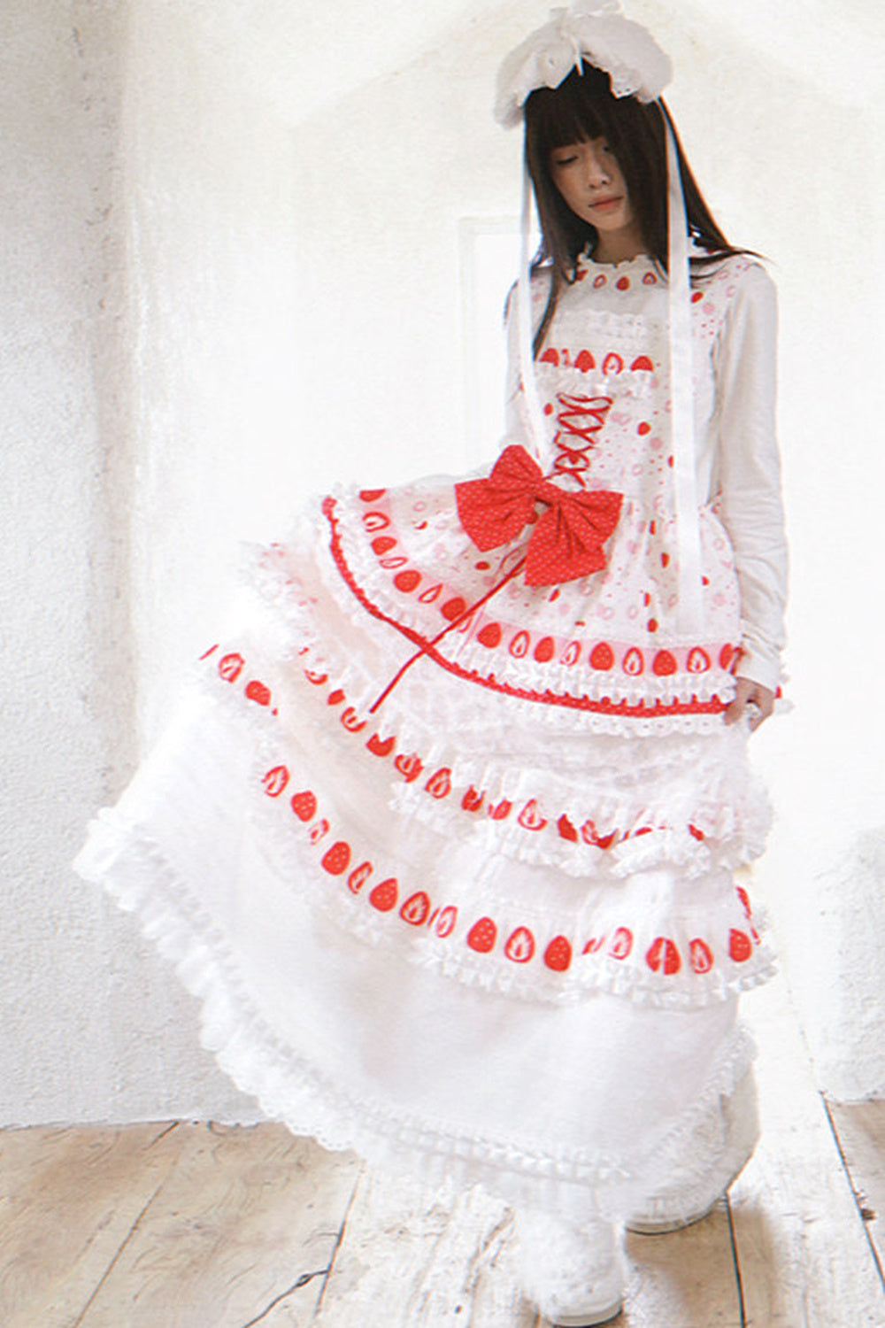 Strawberry Print Lace Tiered Skirt