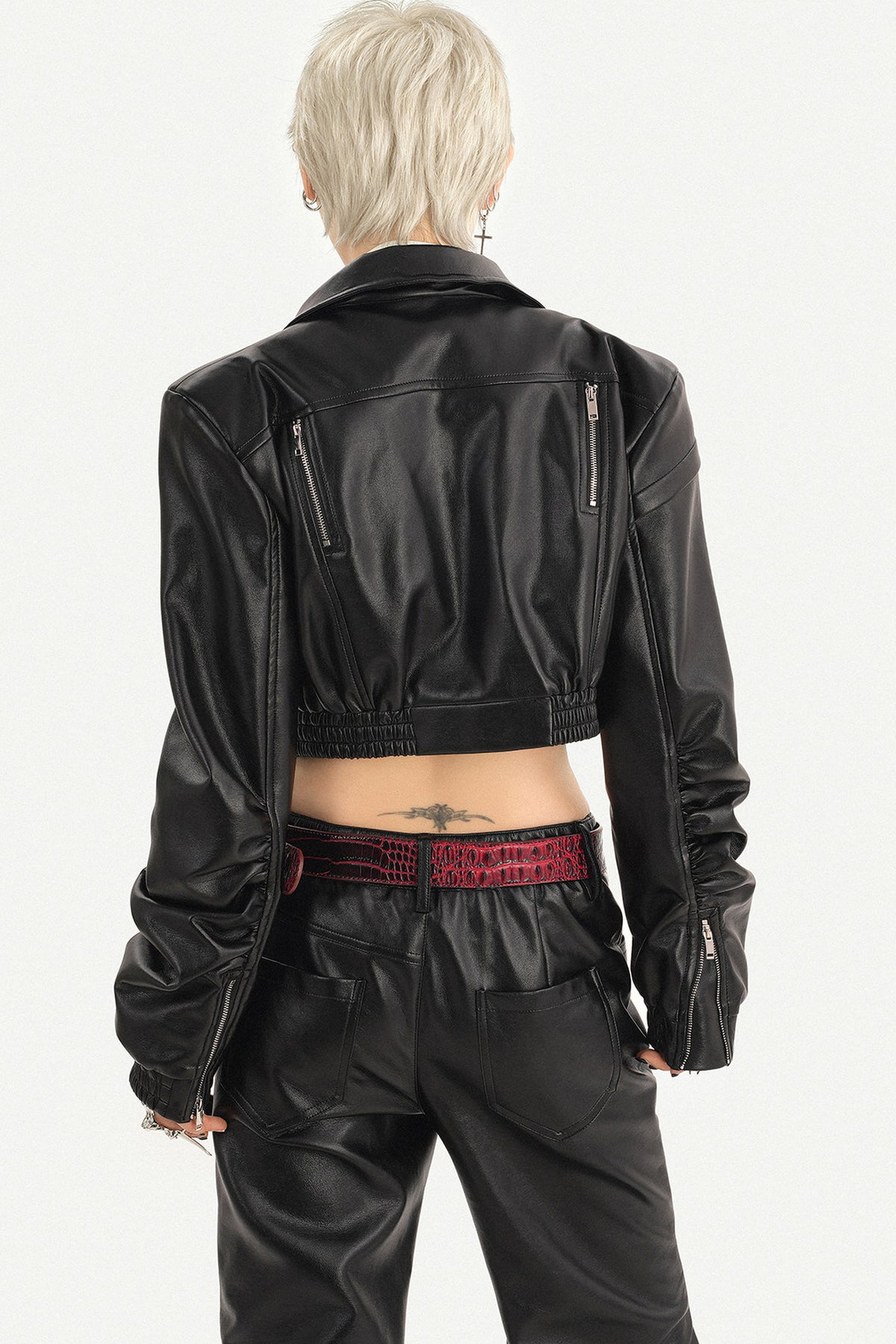 Black Zipper Stand Collar Jacket