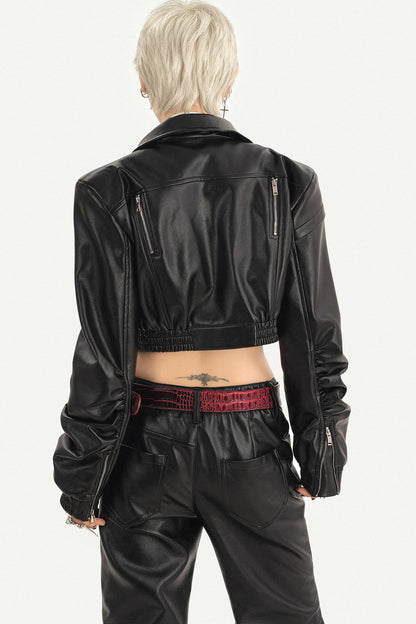 Black Zipper Stand Collar Jacket