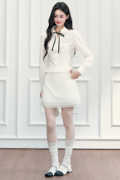 Long Sleeve Jacquard Shirt Skirt Set-Up