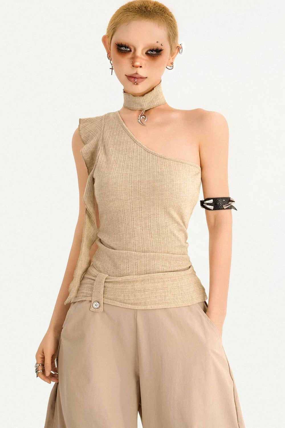 Retro Asymmetrical One-Shoulder Top