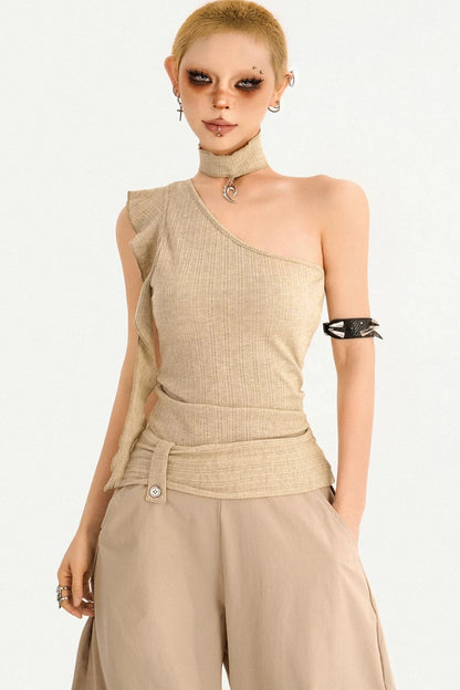 Retro Asymmetrical One-Shoulder Top