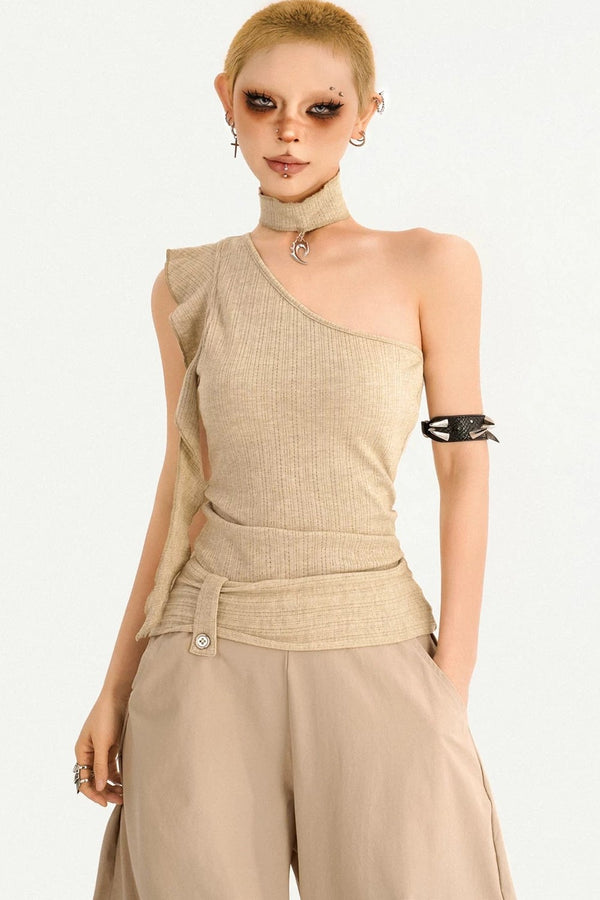 Retro Asymmetrical One-Shoulder Top