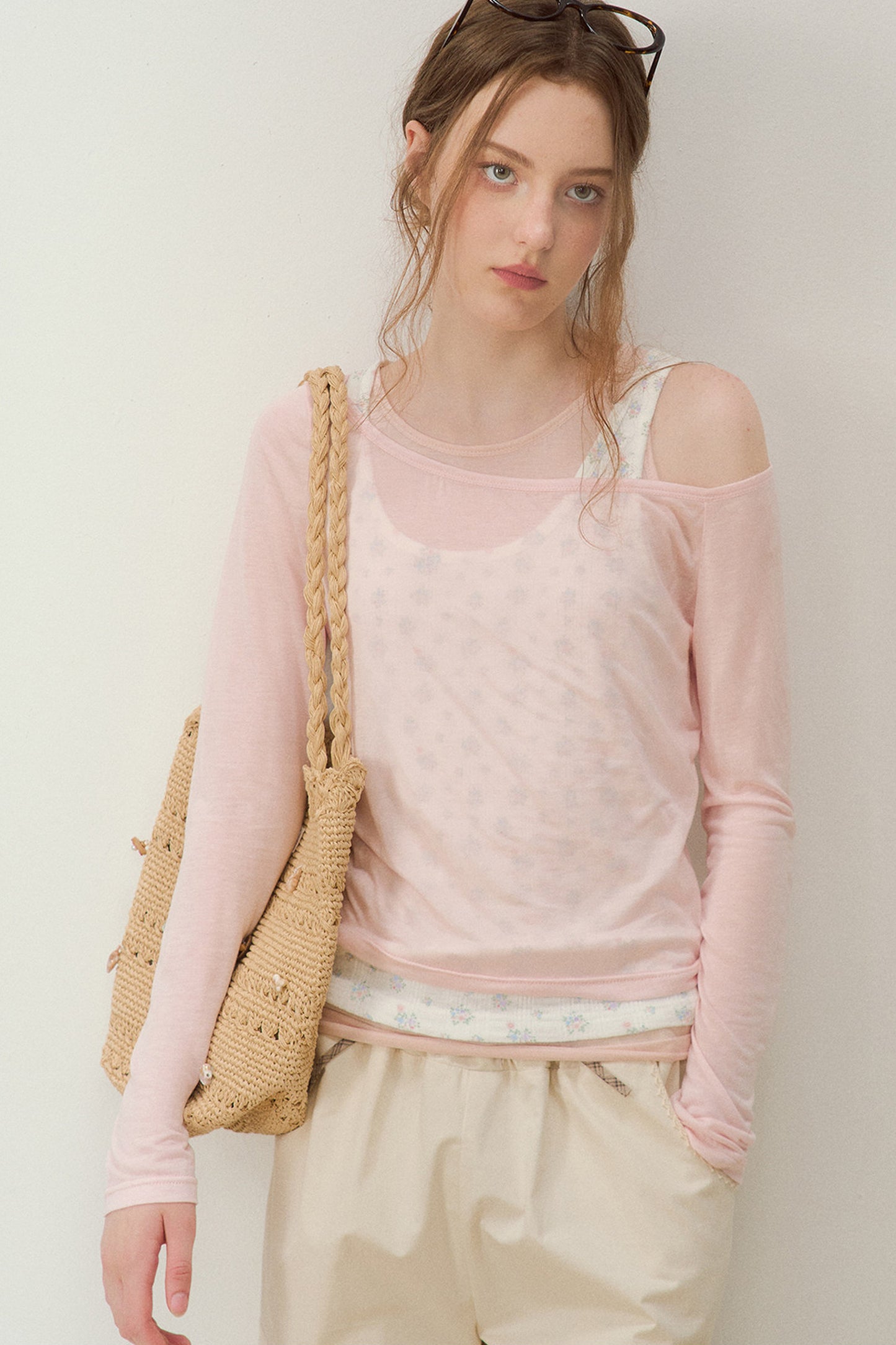 Cooling Layered-Look Long-Sleeve Blouse Set