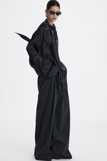 Pleated Pinstripe Wide-Leg Trousers